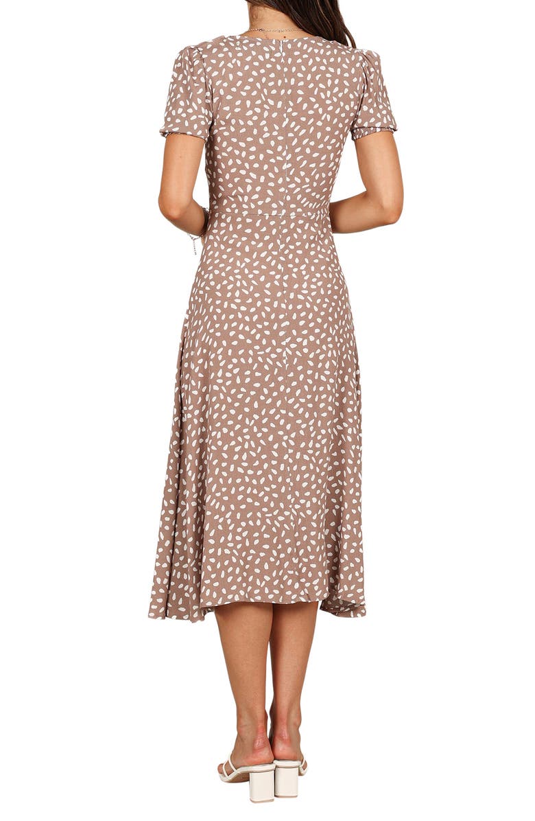 Petal & Pup Franklin Print Puff Sleeve Midi Dress, Alternate, color, Mocha