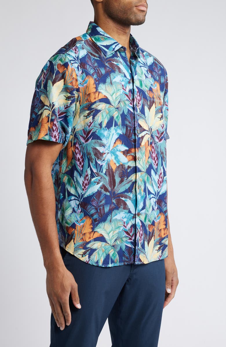 Tommy Bahama Sand Fuego Palms Short Sleeve Linen Blend Button-Up Shirt, Alternate, color, 