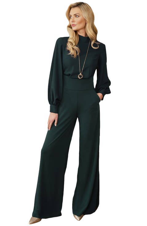 Blouson Sleeve Wide Leg Jumpsuit