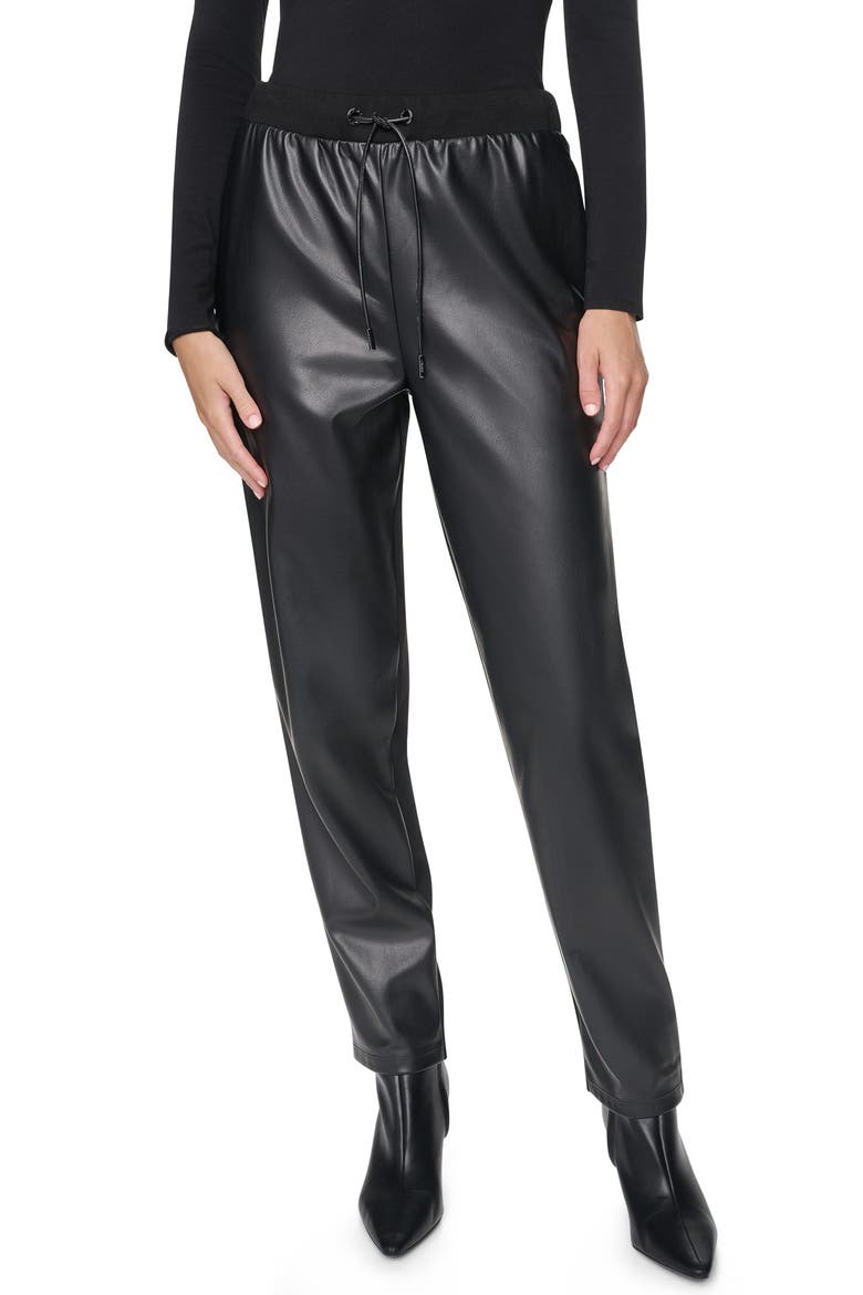 Faux Leather & Ponte Joggers, Main, color, BLACK