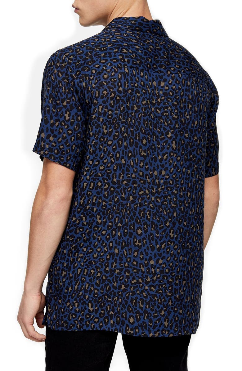 Topman Leopard Print Short Sleeve Button-Up Camp Shirt, Alternate, color, 