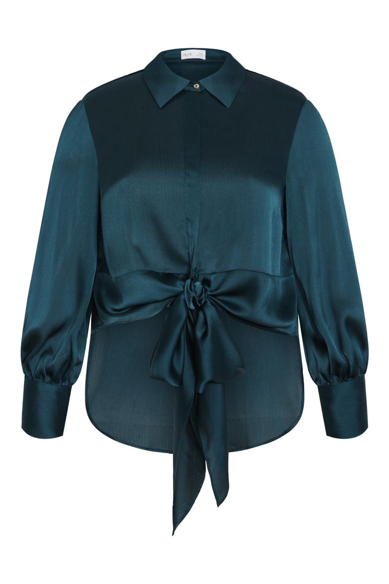 Ellie Long Sleeve Tie Front Satin Shirt, Alternate, color, DEEP TEAL