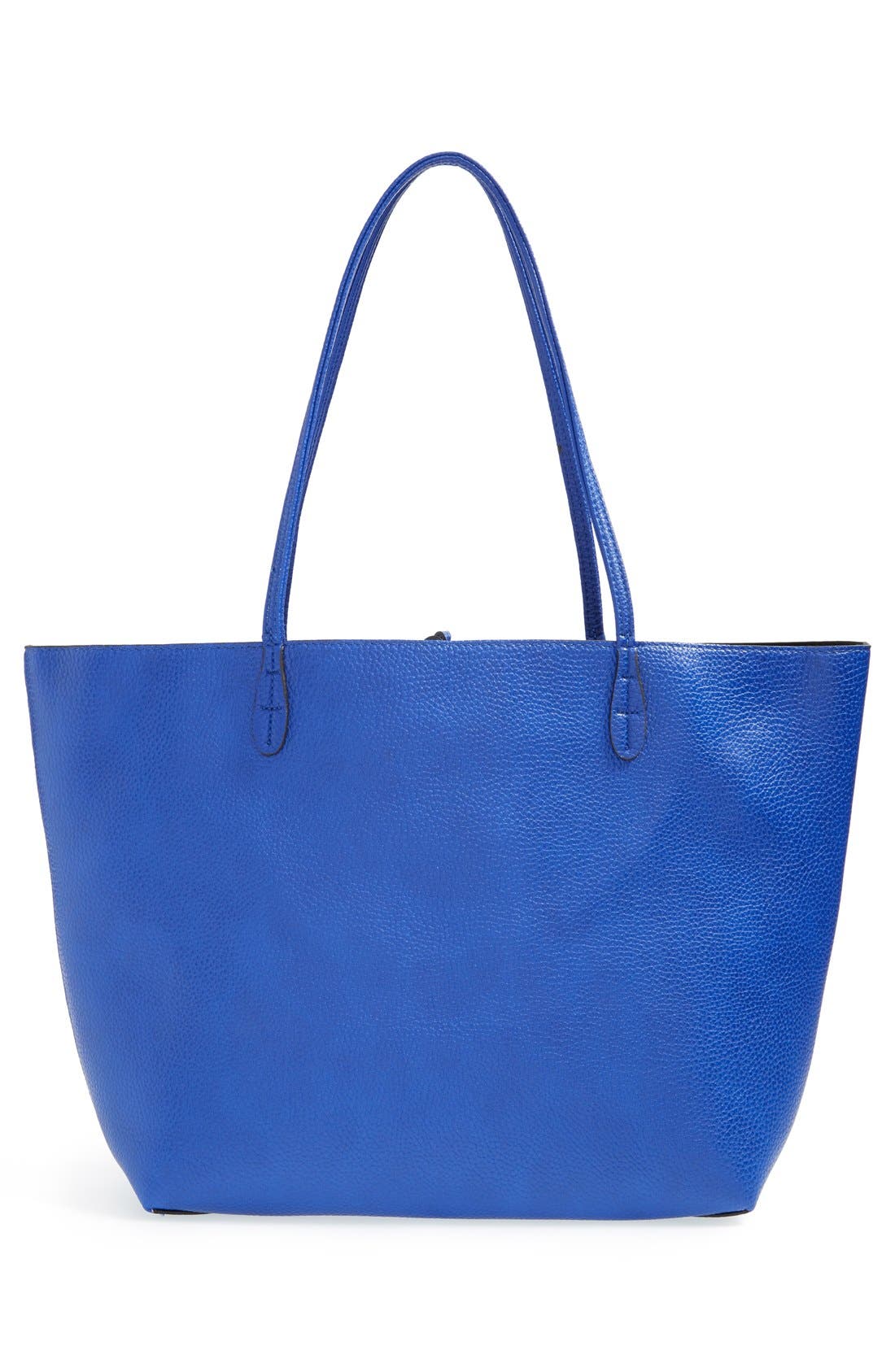 Reversible Faux Leather Tote, Alternate, color, BLACK/ BLUE