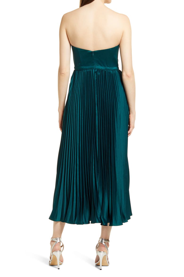 Milan Pleat Corset Satin Gown, Alternate, color, EMERALD GREEN