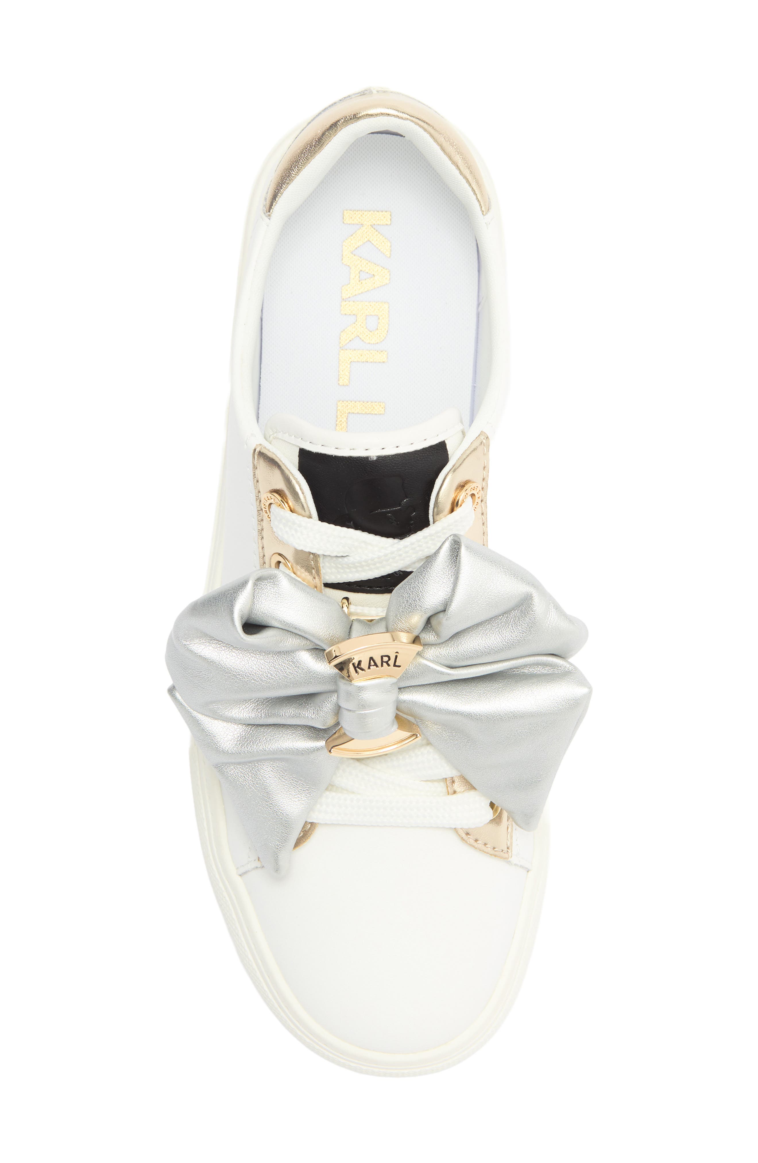 KARL LAGERFELD PARIS Claudette Lace-Up Sneaker, Alternate, color, Bright White/ Silver