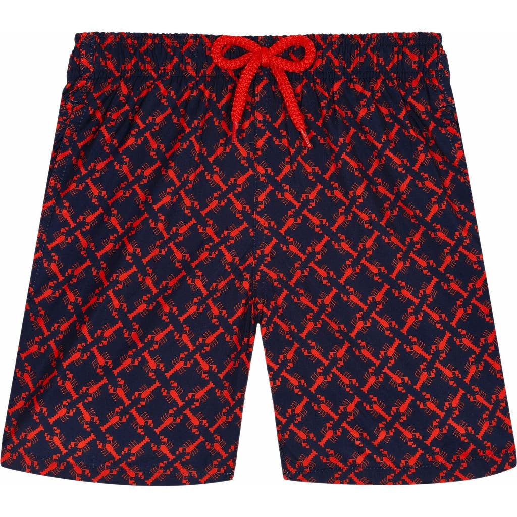 Vilebrequin Boy's Homard Lobster Printed Swim Shorts In Bleu Marine