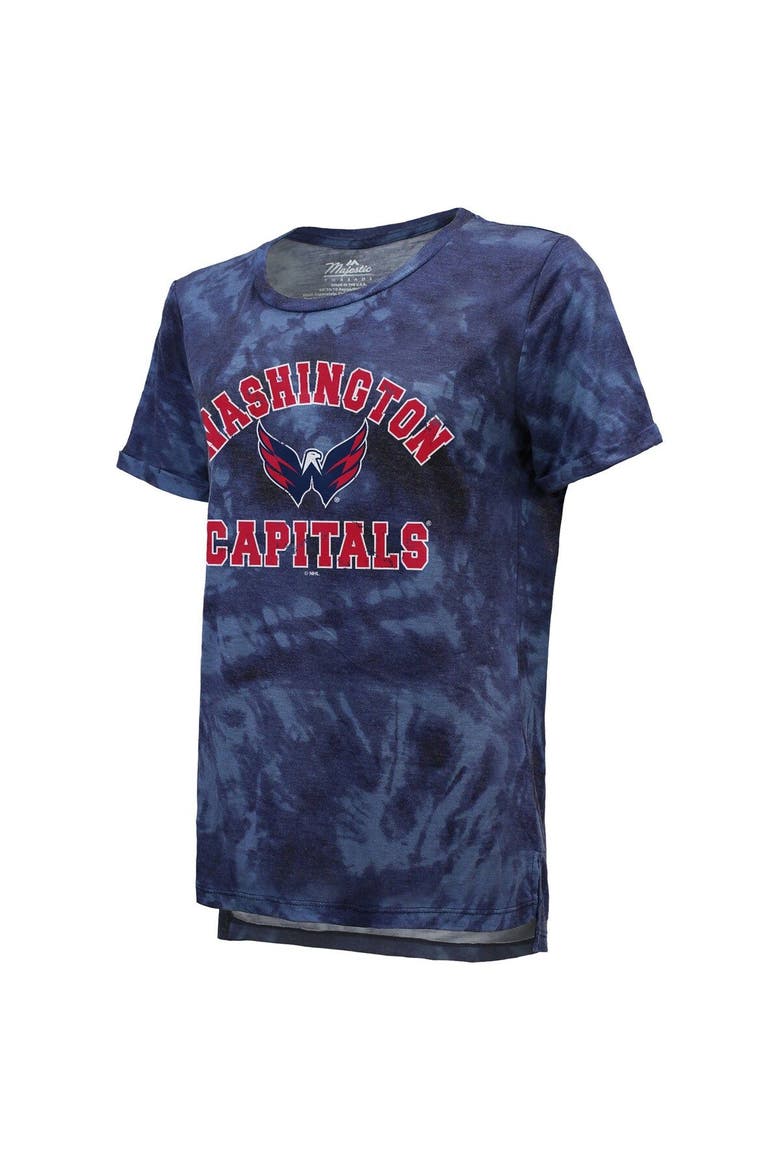 Women's Majestic Threads Navy Washington Capitals Boyfriend Tie-Dye Tri-Blend T-Shirt, Alternate, color, Navy