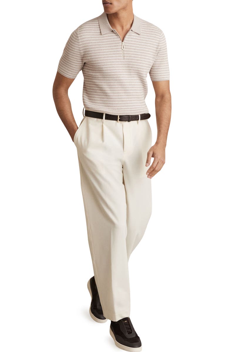 Reiss Fallow Stripe Rib Quarter Zip Polo, Alternate, color, Oatmeal Melange