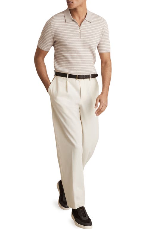 Reiss Fallow Half Zip Stripe Knitted Polo Shirt In Oatmeal Melange