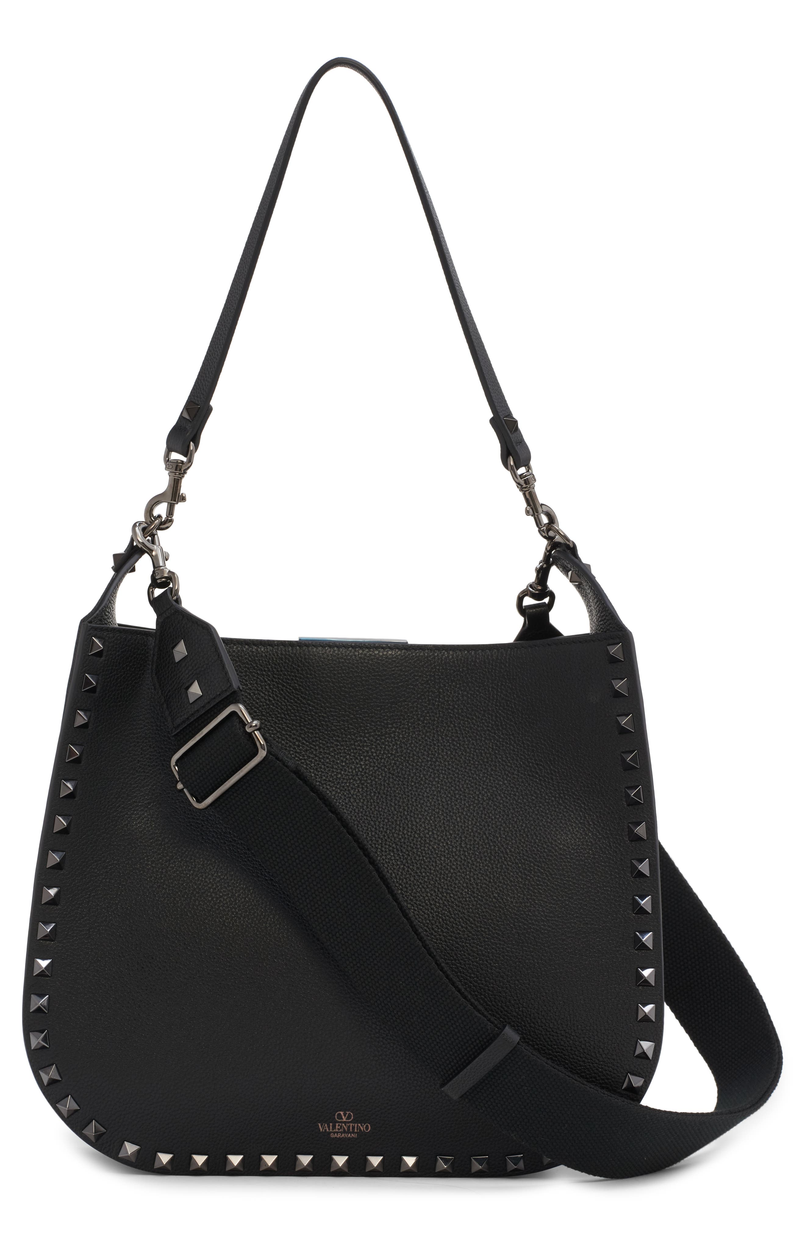 Valentino Garavani Rockstud Leather Hobo Bag, Alternate, color, 