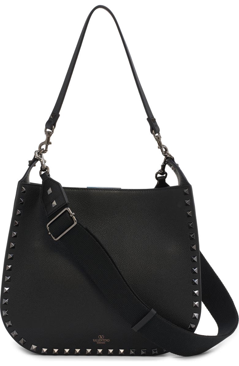 Valentino Garavani Rockstud Leather Hobo Bag, Alternate, color,