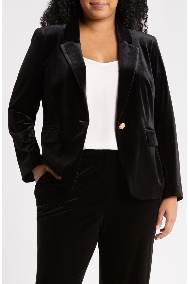 Velvet One-Button Blazer, Alternate, color, BLACK