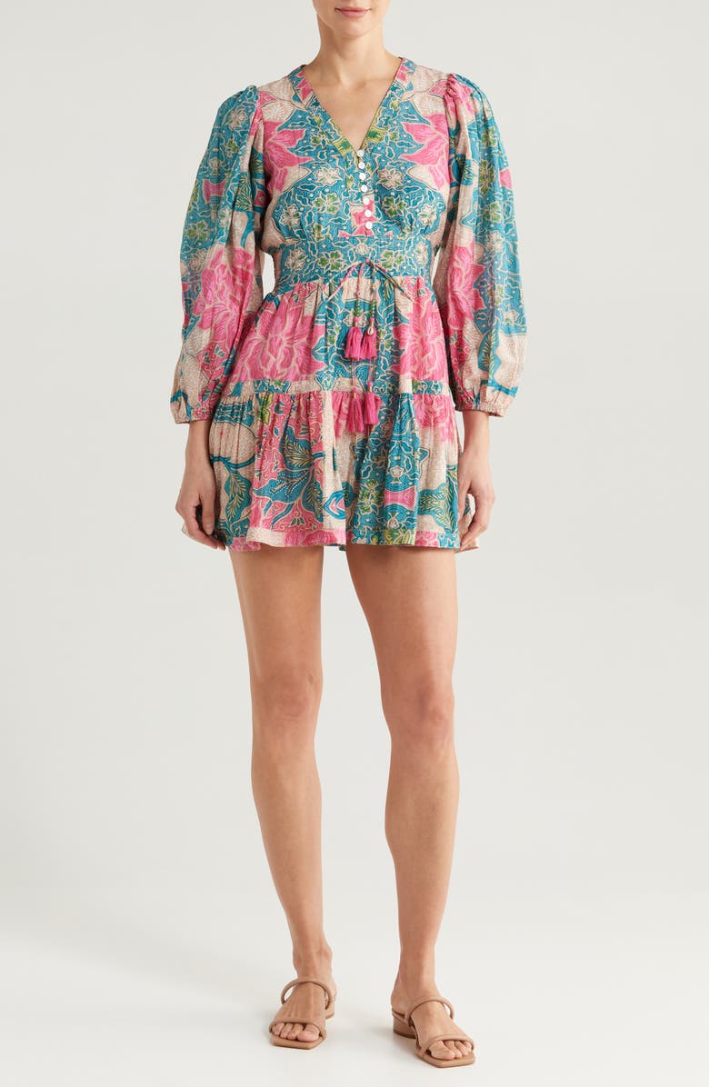 ALICIA BELL Clover Cotton & Silk Voile Cover-Up Minidress, Main, color, Beige Pink Floral