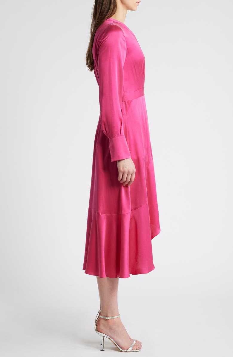 KOBI HALPERIN Victoria Long Sleeve Silk Faux Wrap Dress, Alternate, color, Hot Pink