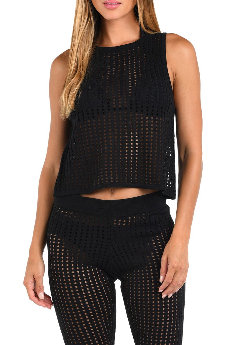 Resort Crochet Cover-Up Tank, Main, color, BLACK