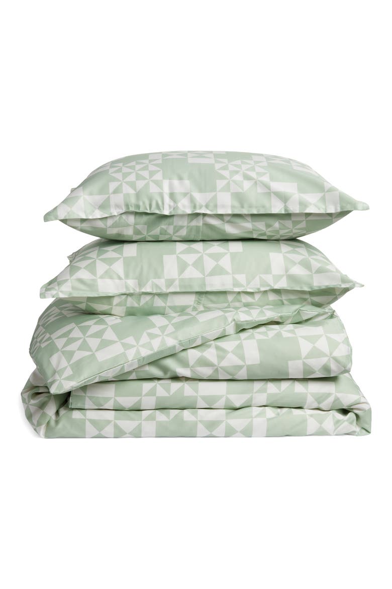 Geometric Print Cotton Sateen Duvet Cover & Shams Set, Main, color, LIGHT GREEN