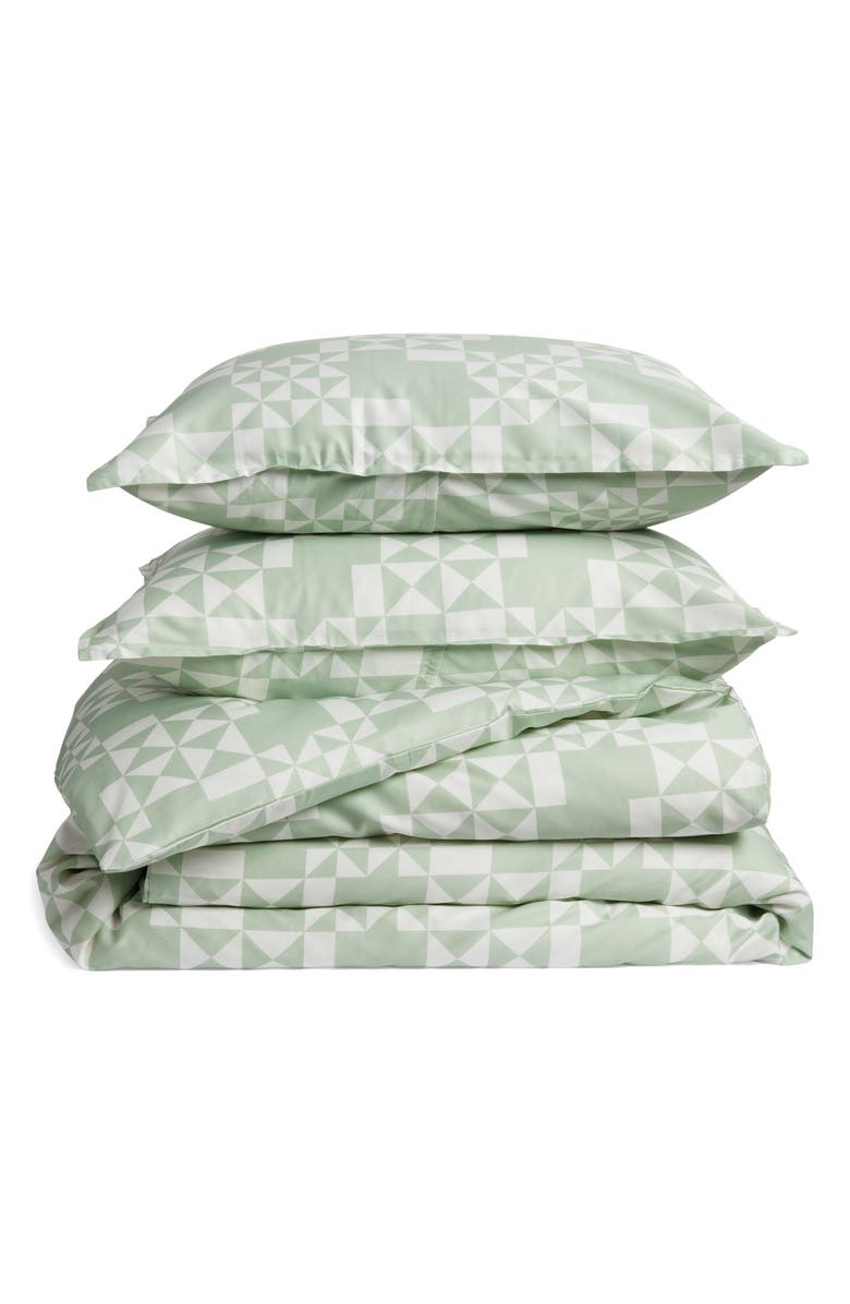 Dusen Dusen Geometric Print Cotton Sateen Duvet Cover & Shams Set, Main, color,