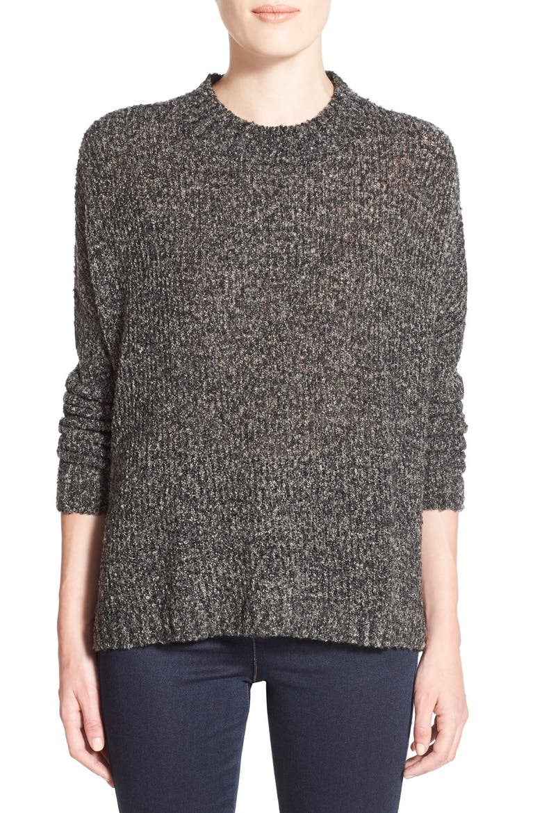 High/Low Slub Pullover, Main, color, BLACK