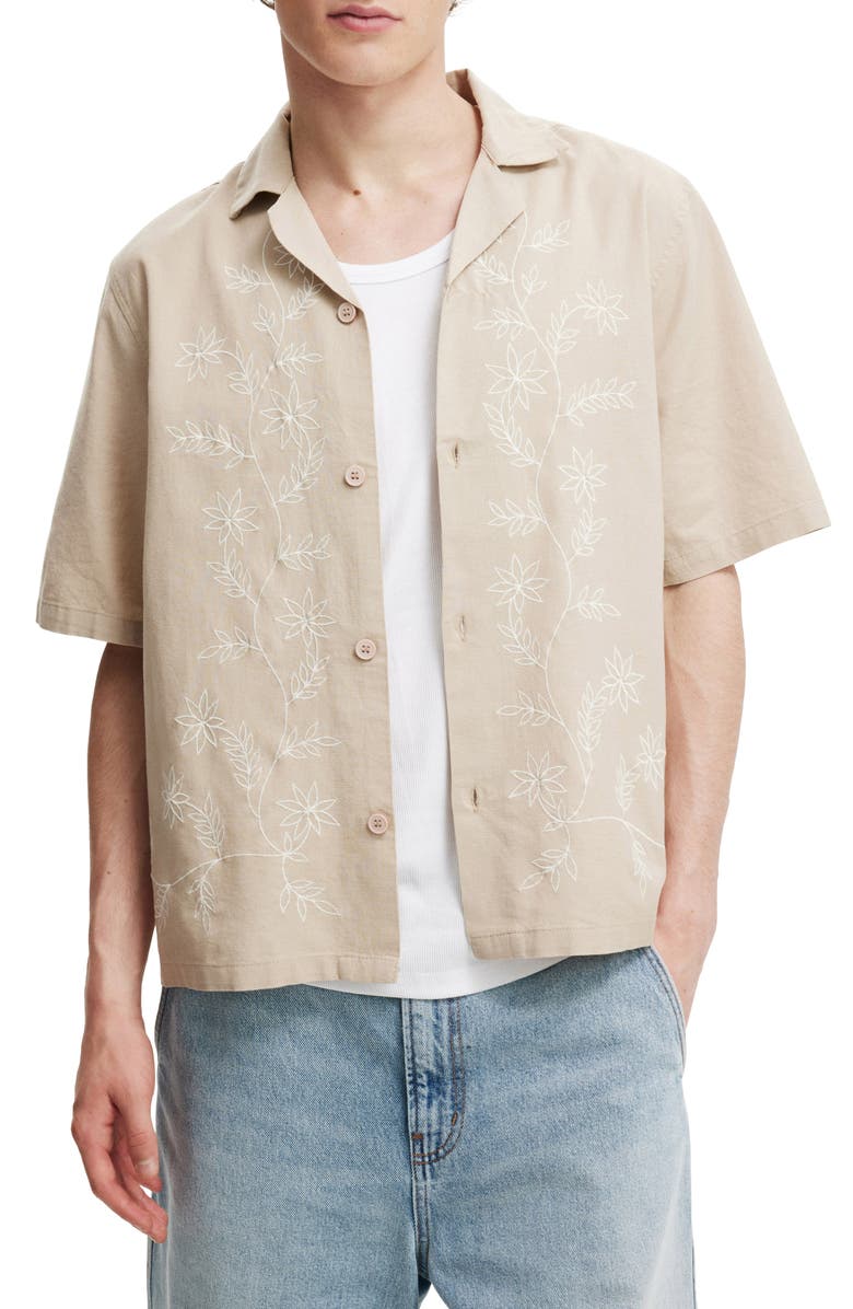Cotton On Cabana Cotton Camp Shirt, Main, color, Taupe Floral