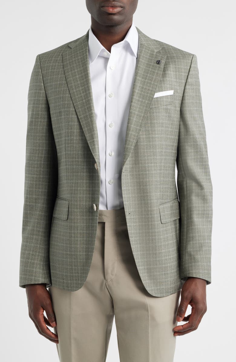 BOSS Hutson Plaid Wool Sport Coat, Main, color, Medium Green