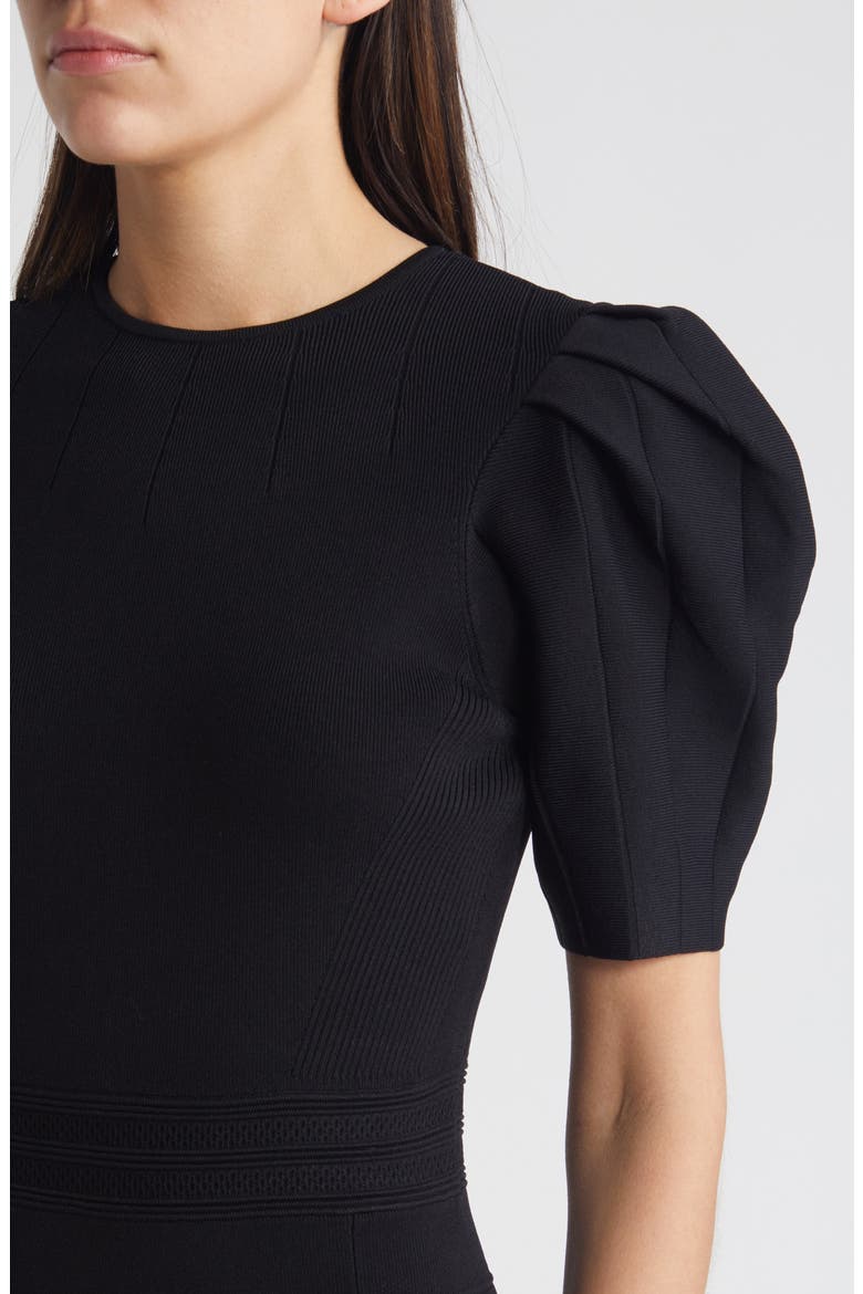 Velvey Puff Sleeve Dress, Alternate, color, BLACK
