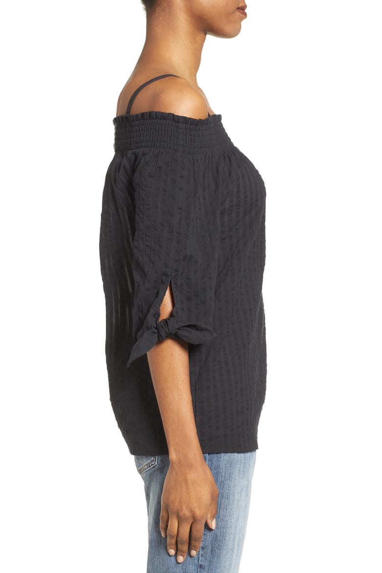 Tie Sleeve Off the Shoulder Tie Sleeve Top, Alternate, color, BLACK