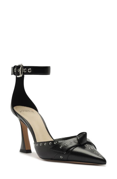 Clarita Eyelet Leather Ankle Strap Pump