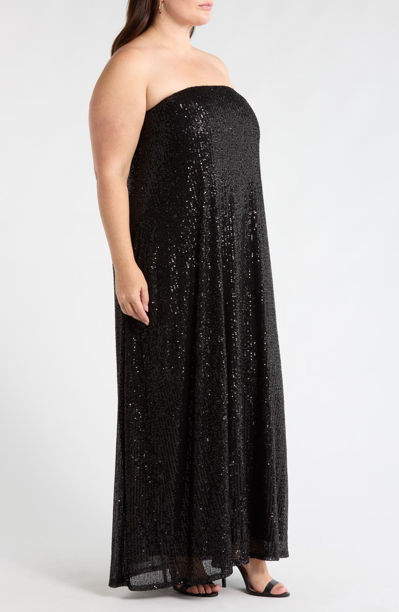 SUGARLIPS Friday Nights Sequin Strapless Maxi Dress, Alternate, color, Black-Silver