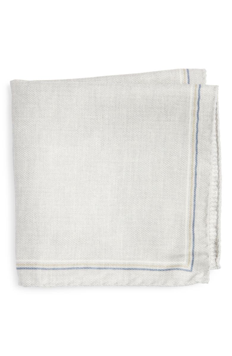 Jack Victor Crestwool Solid & Houndstooth Check Reversible Silk Pocket Square, Main, color, Grey