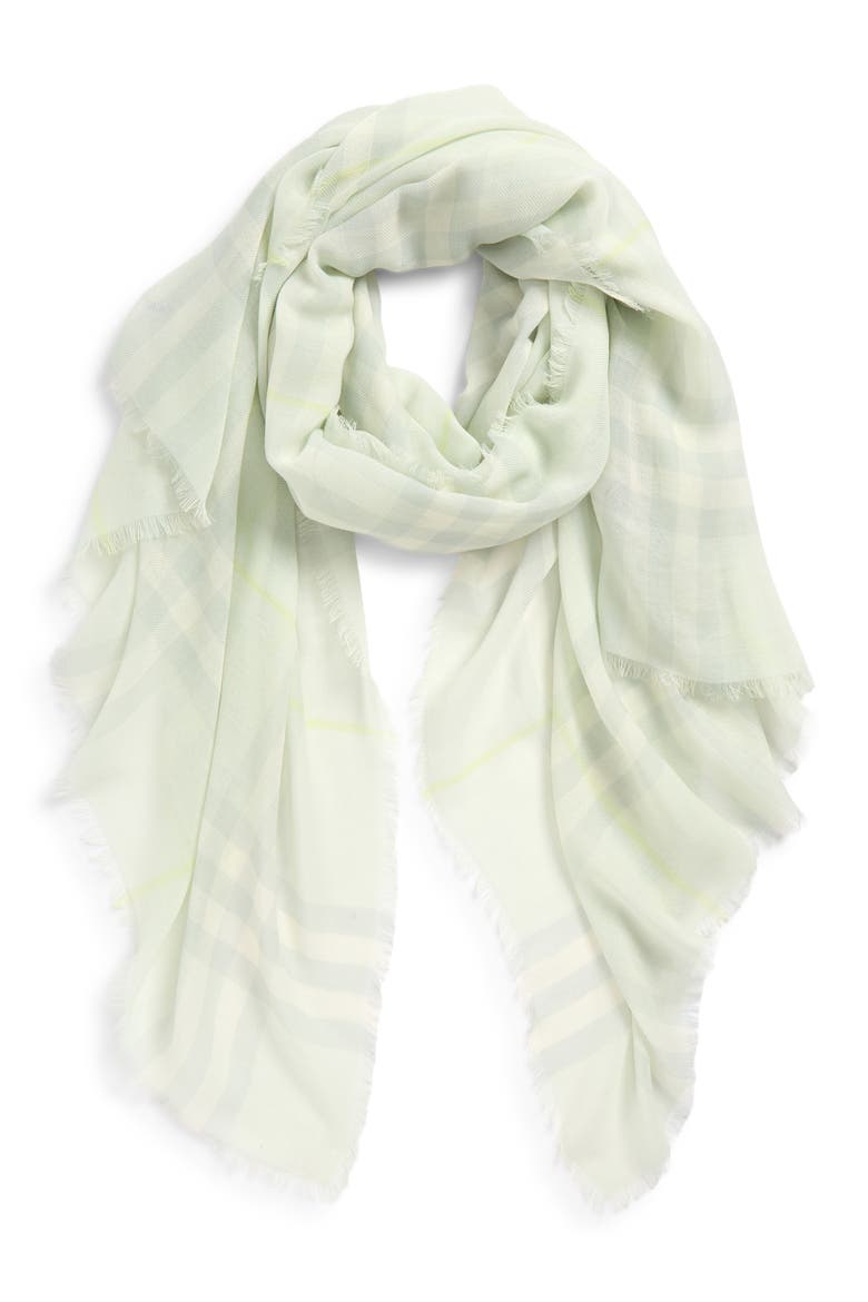 Giant Check Wool Fringe Scarf, Alternate, color, MINT