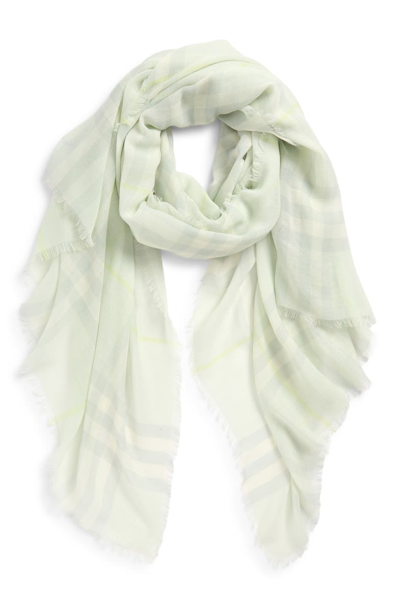 Burberry Giant Check Wool Fringe Scarf, Alternate, color, Mint