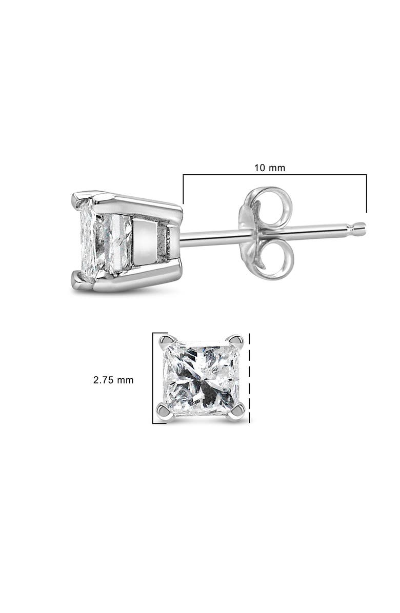 Haus of Brilliance Silver 1/4 Cttw Princess-Cut Diamond Solitaire Stud Earrings, Alternate, color, White