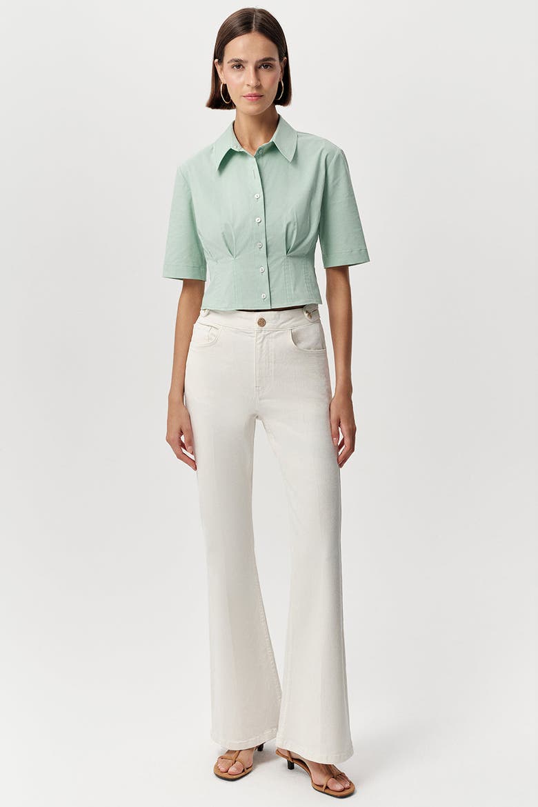 Charm Fitted Pleated Cropped  Shirt, Alternate, color, Green