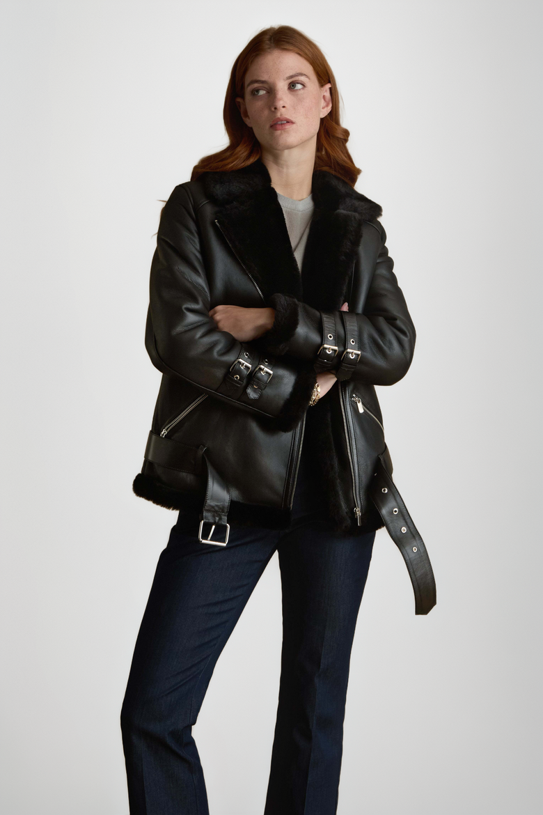 Harriet Sheepskin Jacket, Main, color, Black / Black Shearling