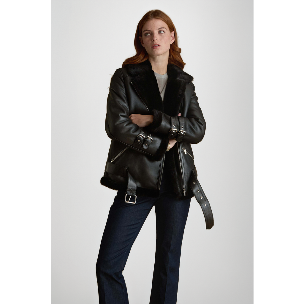 Furniq Uk Harriet Sheepskin Jacket In Black