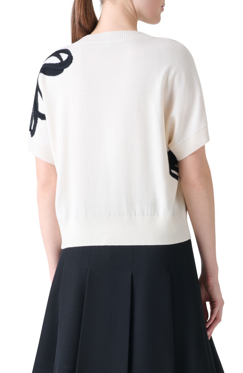 Akris punto Daisy Intarsia Knit Short Sleeve Virgin Wool Sweater, Alternate, color, Cream-Black