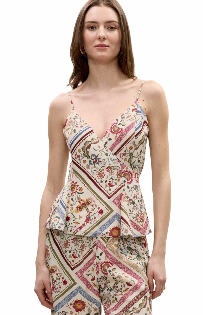 Rebecca Taylor Irie Silky Top, Alternate, color, Montage Floral Ivory Combo