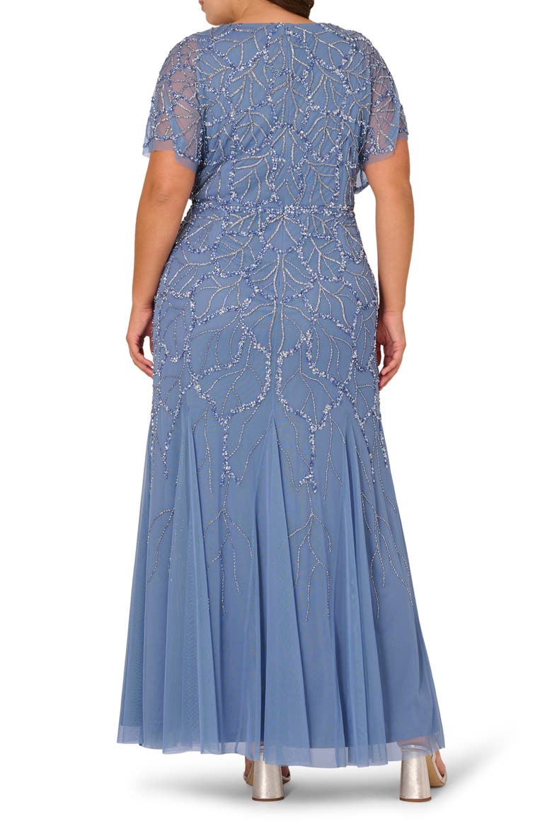 Beaded Mesh Gown, Alternate, color, FRENCH BLUE
