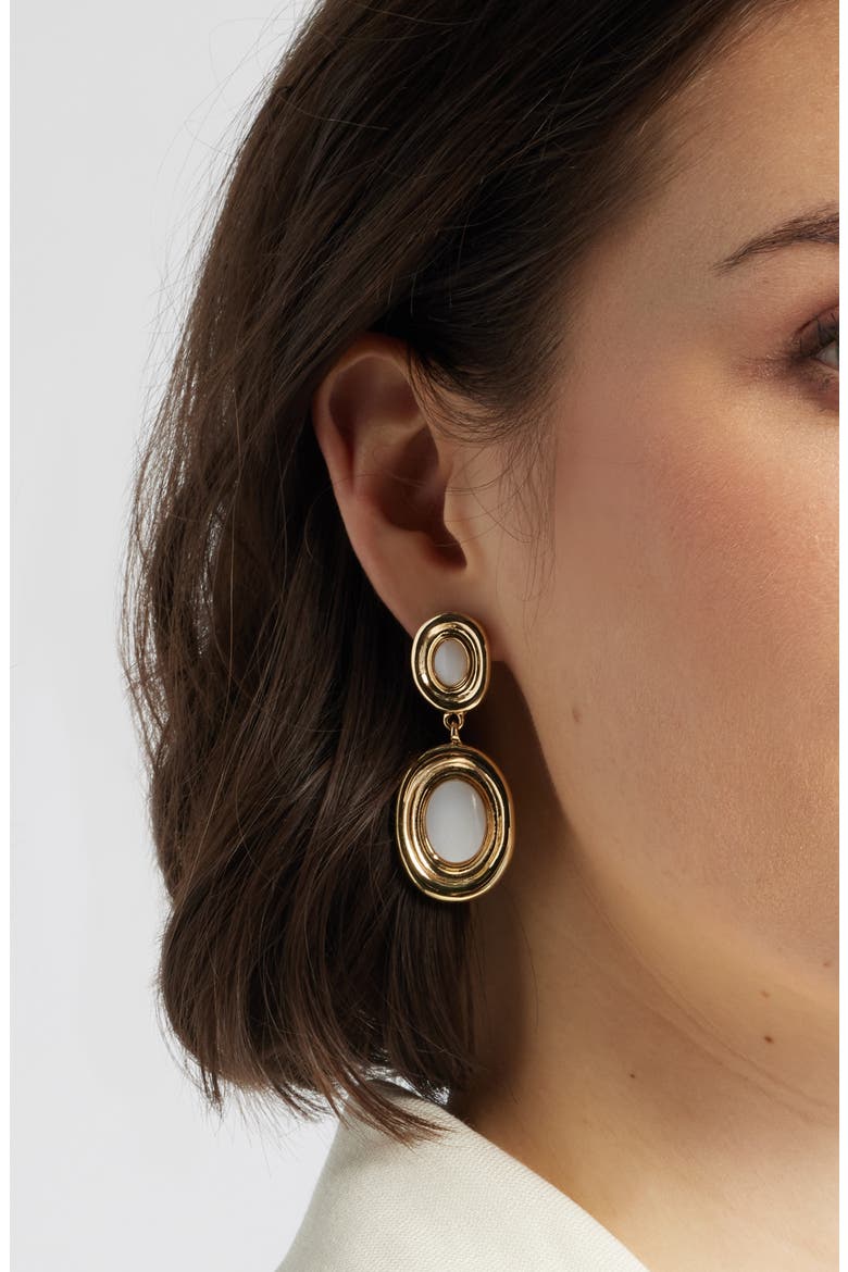 Oval Frame Shell Drop Earrings, Alternate, color, WHITE- GOLD