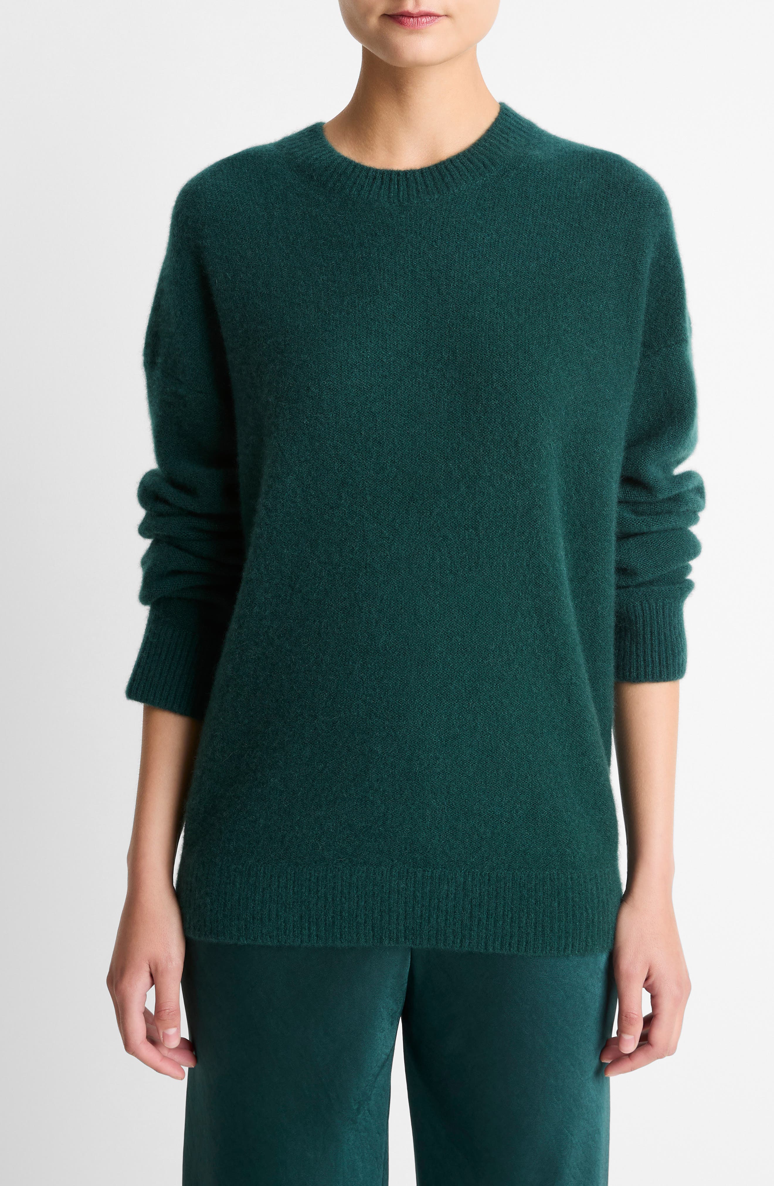 Vince Boiled Cashmere Crewneck Sweater In Green