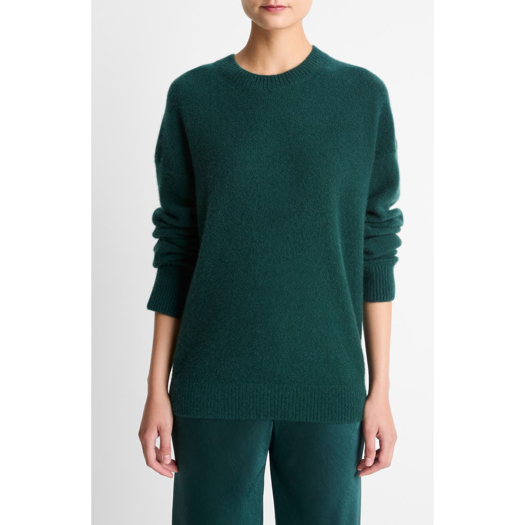 Vince Boiled Cashmere Crewneck Sweater In Green