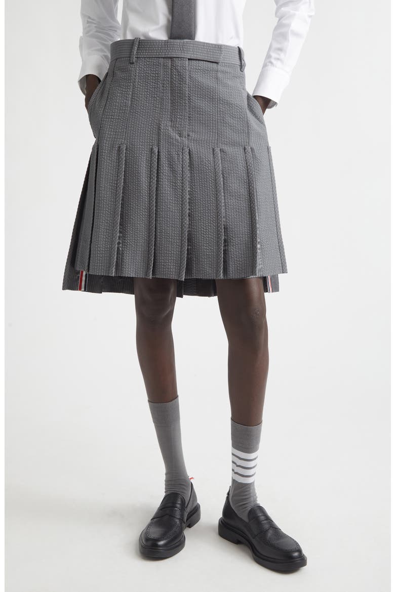 Pleated Low Rise Wool Seersucker Skirt, Main, color, LIGHT GREY