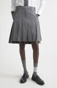 Thom Browne Pleated Low Rise Wool Seersucker Skirt