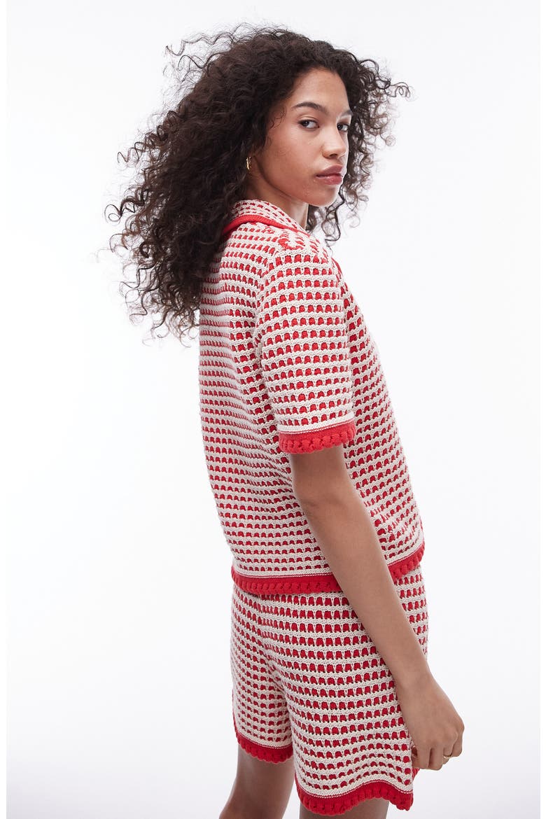 Chunky Sweater Knit Button-Up Top, Alternate, color, RED