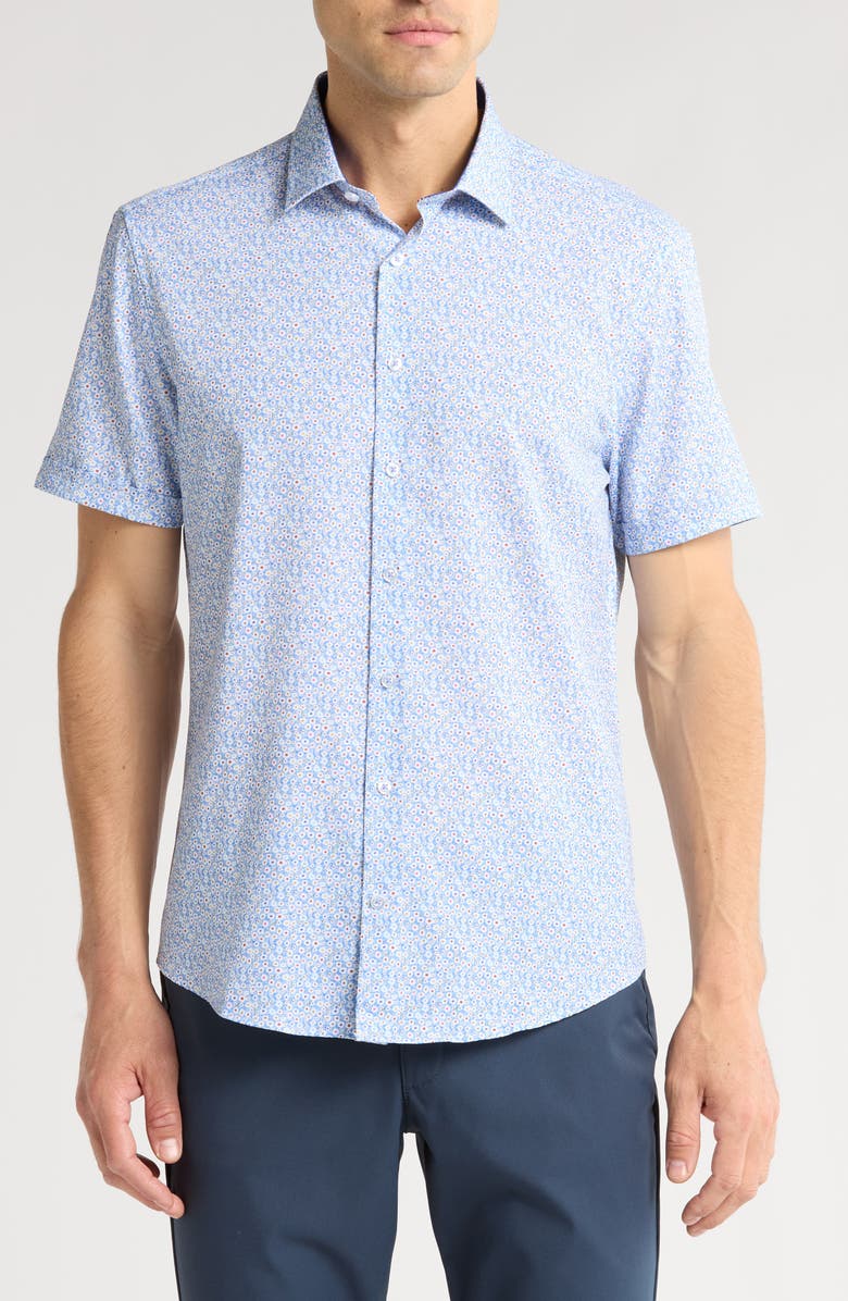 SOUL OF LONDON Short Sleeve Stretch Button-Up Sport Shirt, Main, color, Blue/ Bleu