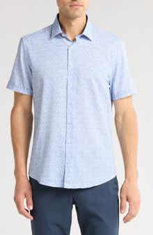 SOUL OF LONDON Short Sleeve Stretch Button-Up Sport Shirt