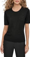 Donna Karan New York Floral Embellished Merino Wool Knit Top