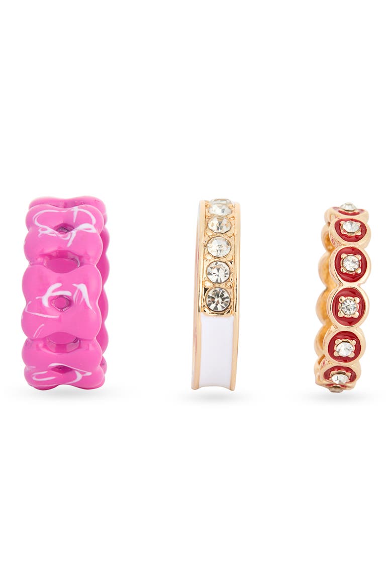 Mixed Set of 3 Rings, Alternate, color, PINK MULTI- GOLD