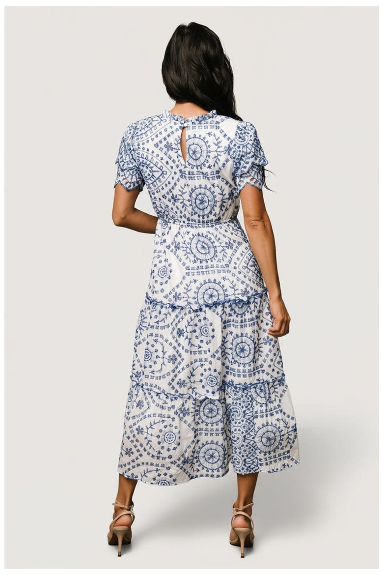 Mirabel Eyelet Midi Dress, Alternate, color, White + Blue