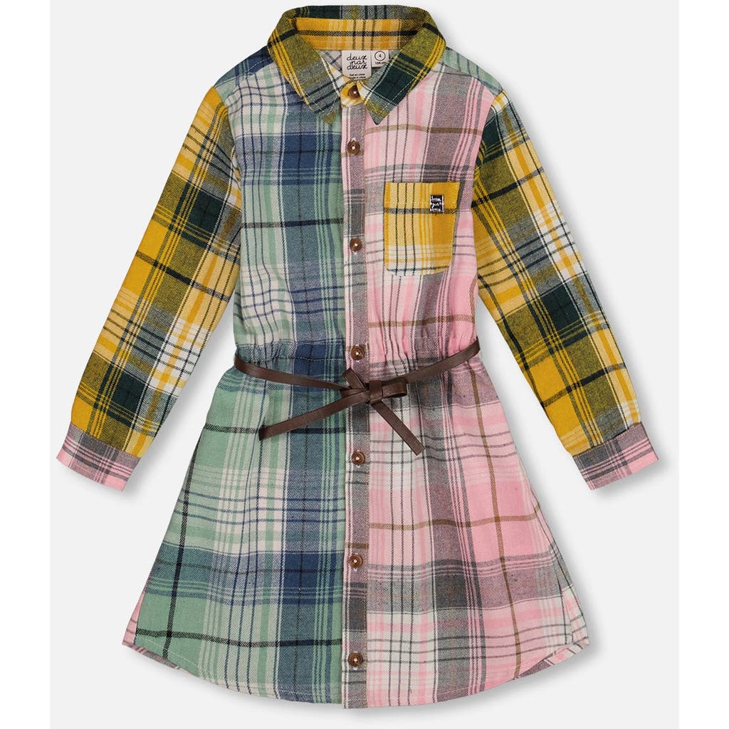 Deux Par Deux Shirt Dress With Belt In Multi